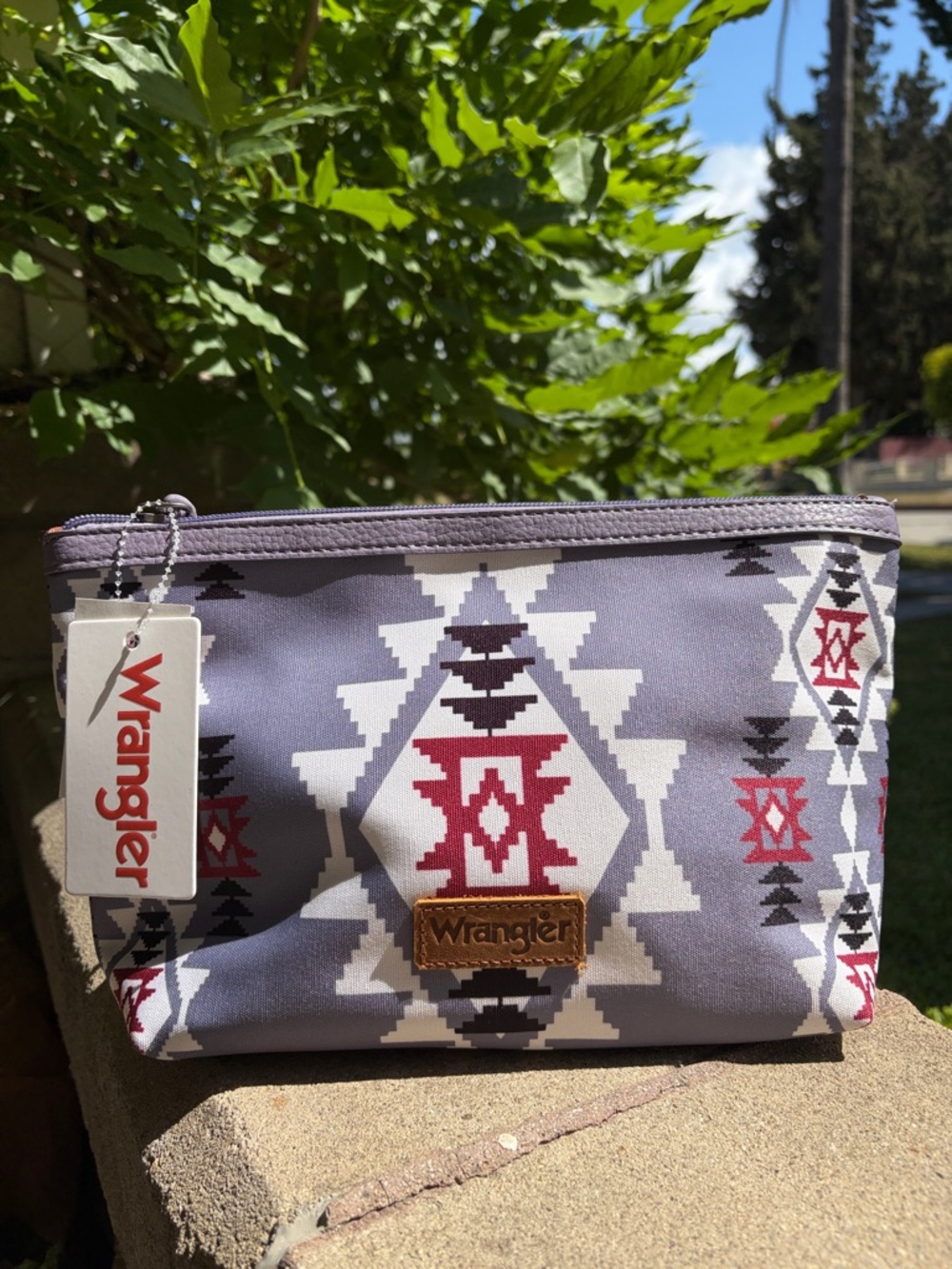 Wrangler Aztec Print Pouch in Lavender and Red Accents